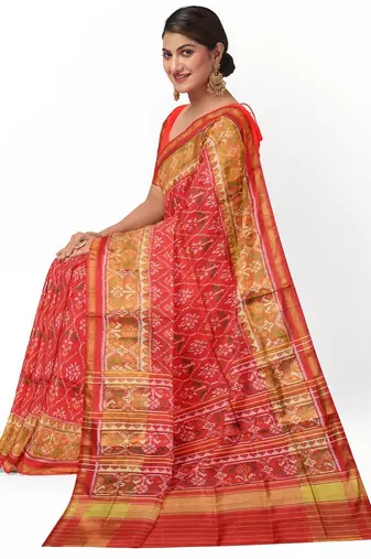 Red patola silk single ikkat silk saree