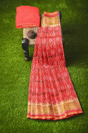 Red patola silk single ikkat silk saree
