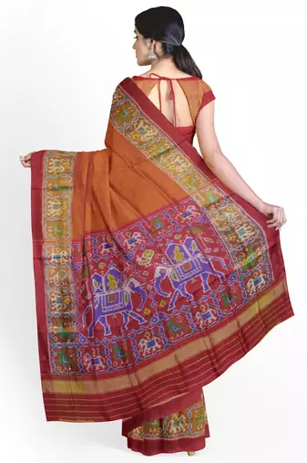 Red and yellow patola silk single ikkat silk saree