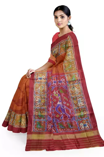 Red and yellow patola silk single ikkat silk saree