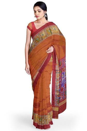 Red and yellow patola silk single ikkat silk saree