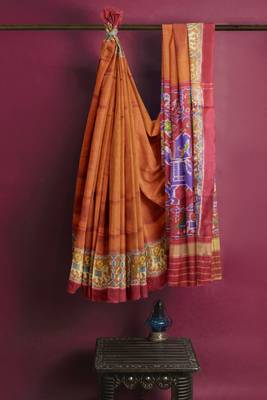 Red and yellow patola silk single ikkat silk saree 4