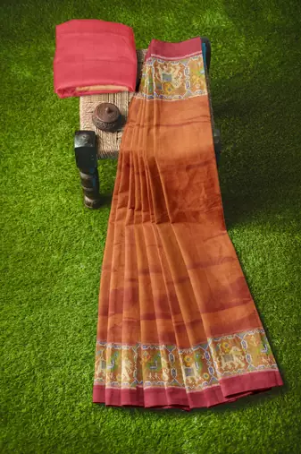 Red and yellow patola silk single ikkat silk saree