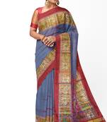 Red and grey patola silk single ikkat silk saree