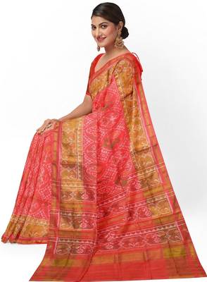 Red patola silk single ikkat silk saree 3