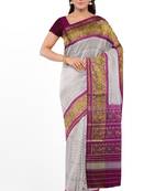 Magenta and white patola silk single ikkat silk saree
