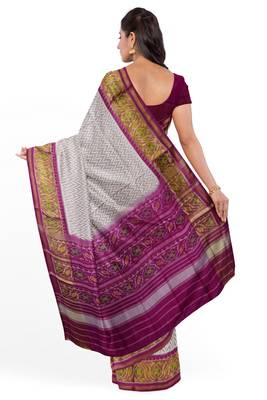 Magenta and white patola silk single ikkat silk saree 2