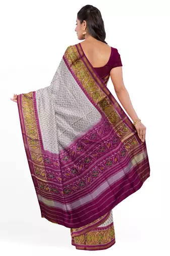 Magenta and white patola silk single ikkat silk saree