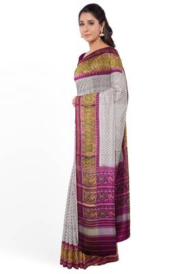 Magenta and white patola silk single ikkat silk saree 3