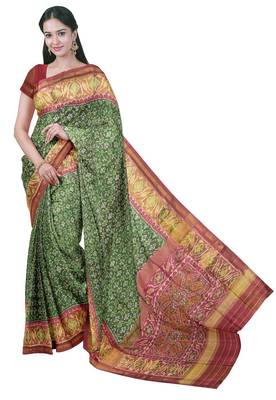 Red and green patola silk single ikkat silk saree 1