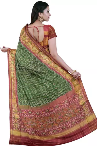 Red and green patola silk single ikkat silk saree