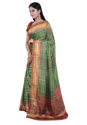 Red and green patola silk single ikkat silk saree 3