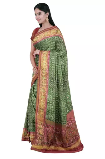 Red and green patola silk single ikkat silk saree