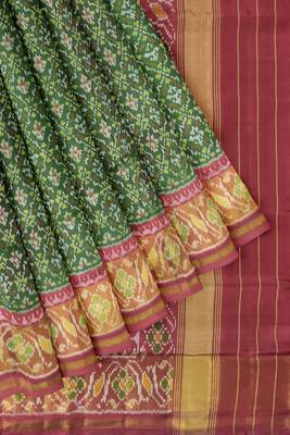 Red and green patola silk single ikkat silk saree 5