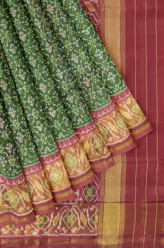 Red and green patola silk single ikkat silk saree