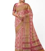 Baby pink patola silk single ikkat silk saree