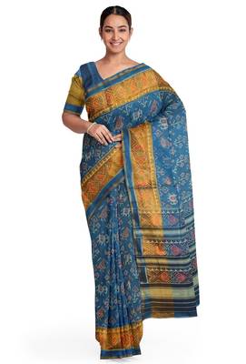 Turquoise blue patola silk single ikkat silk saree 1