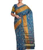 Turquoise blue patola silk single ikkat silk saree