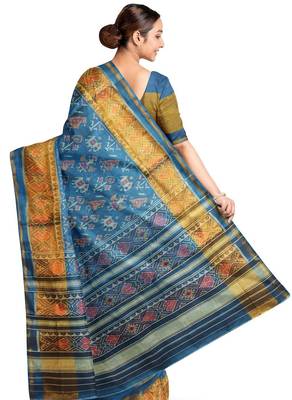 Turquoise blue patola silk single ikkat silk saree 2