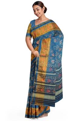 Turquoise blue patola silk single ikkat silk saree 3