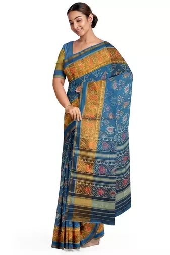 Turquoise blue patola silk single ikkat silk saree