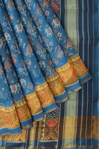 Turquoise blue patola silk single ikkat silk saree