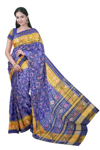 Blue patola silk single ikkat silk saree