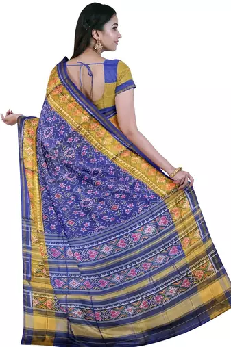 Blue patola silk single ikkat silk saree