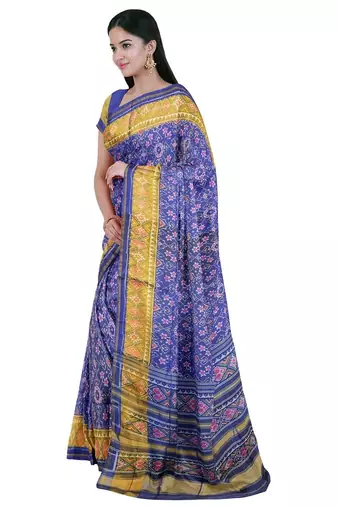 Blue patola silk single ikkat silk saree