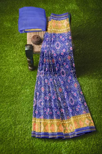 Blue patola silk single ikkat silk saree