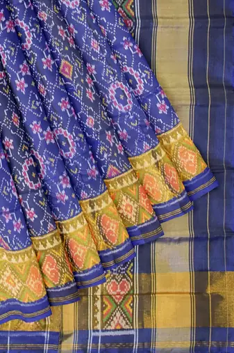 Blue patola silk single ikkat silk saree
