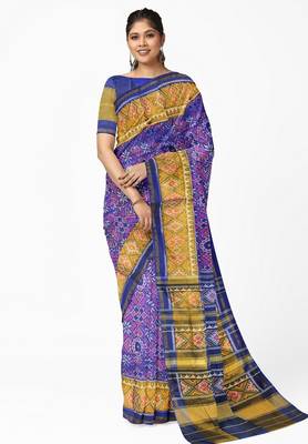 Blue patola silk single ikkat silk saree 1