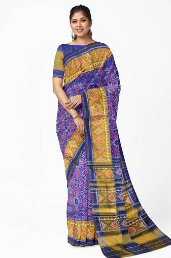 Blue patola silk single ikkat silk saree