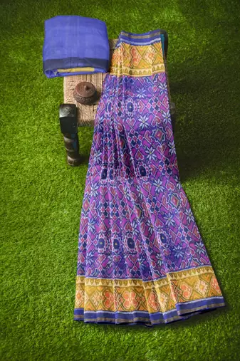 Blue patola silk single ikkat silk saree