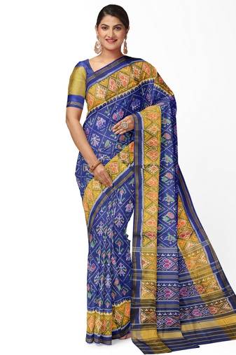 Blue patola silk single ikkat silk saree