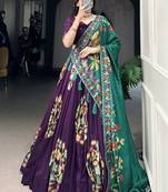 purple foil printed tussar silk lehenga set choli with dupatta
