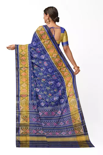 Blue patola silk single ikkat silk saree