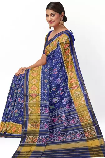 Blue patola silk single ikkat silk saree