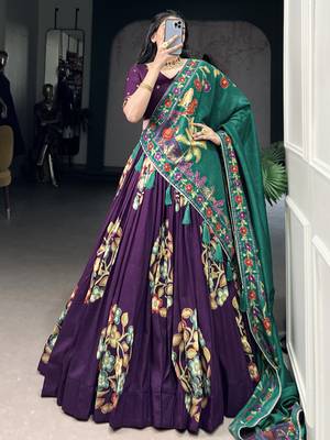 purple foil printed tussar silk lehenga set choli with dupatta 3