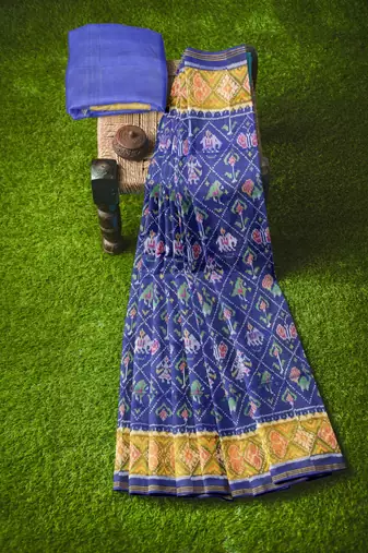 Blue patola silk single ikkat silk saree