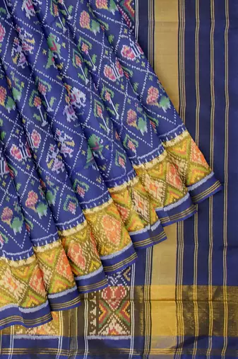 Blue patola silk single ikkat silk saree