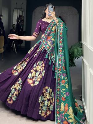 purple foil printed tussar silk lehenga set choli with dupatta 4