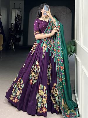 purple foil printed tussar silk lehenga set choli with dupatta 5
