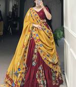 maroon floral printed tussar silk lehenga set choli with dupatta with dupatta