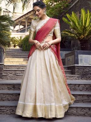 Off-White Zari Weaving Jacquard Lehenga Choli 1