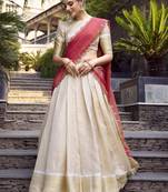 Off-White Zari Weaving Jacquard Lehenga Choli