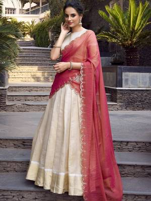 Off-White Zari Weaving Jacquard Lehenga Choli 5