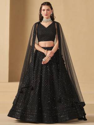 black thread work georgette party lehenga set choli with dupatta 1