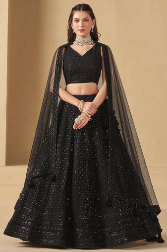 Black Thread Work Georgette Party Wear Lehenga Choli