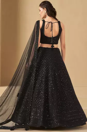 black thread work georgette party lehenga set choli with dupatta